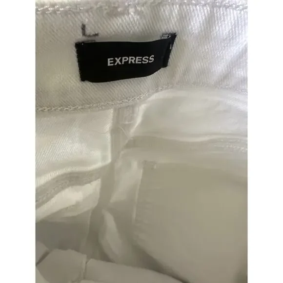 Express Relaxed Straight Low Rise Cargo Jeans White Denim Button Fly 12L 12 Long - Picture 6 of 11